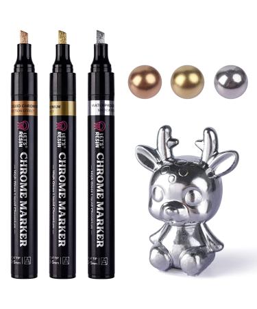 LET'S RESIN Liquid Mirror Chrome Markers,3 Colors Epoxy Resin Tools, 2-5mm Larger Application Area, Reflective Gloss Metallic Markers, Resin Supplies for Coloring, Stroke, Painting, DIY Craft 3pcs Chrome Markers