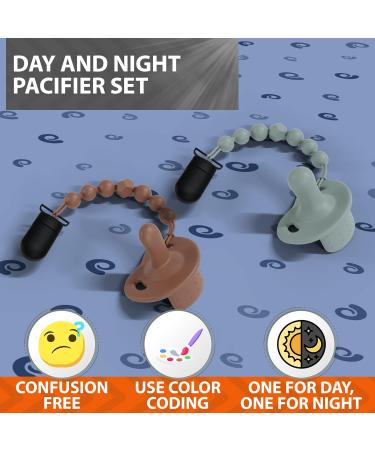 Silicone Pacifier 2 Pack with Clip for Breastfeeding Babies - Daytime and Nighttime Orthodontic Teething Design - Suitable for Newborns to Toddlers - Buy Online on SooperMarket.com
