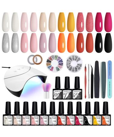 Gel Nail Polish Kit with 36W U V Nail Lamp VANREESA 12 Autumn Colours Gel Nail Polish Set Manicure Tools Soak off Nail Gel Polish Set Aurantium Lilac Baby Pink Gel Nail Starter Kit Gift for Women Reason and Romantic