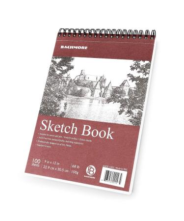 Bachmore Sketchpad 9X12" Inch (68lb/100g), 100 Sheets of TOP Spiral Bound Sketch Book for Artist Pro & Amateurs | Marker Art, Colored Pencil, Charcoal for Sketching Burgundy 9'' X 12''