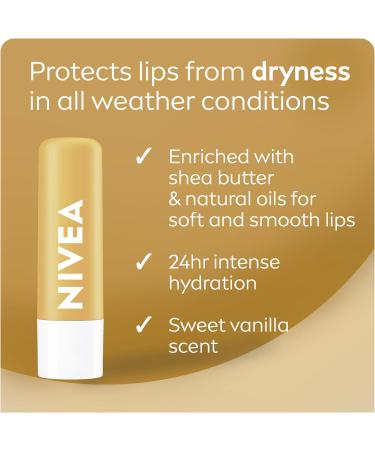 NIVEA Vanilla Buttercream Lip Balm | Made with Jojoba Oil & Shea Butter | Keeps lips moisturized for 24H | 2 x 4.8g tubes - Buy Online on SooperMarket.com