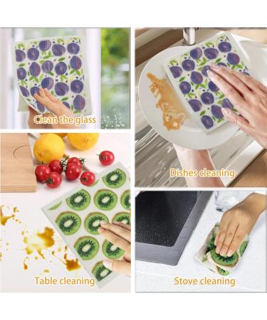 Swedish Dish Cloth 6 Pack Swedish Dishcloths with 4 Clips Absorbent Sponge Cleaning Reusable Biodegradable Paper Towels (6 Pack Fruit) - Buy Online on SooperMarket.com
