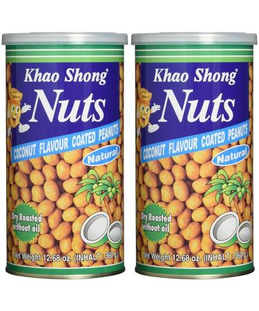 Khao Shong Coconut Flavor Coated Peanuts peanuts with coconut crisp nuts in the spicy-sweet coconut nut coat crispy snack (1 x 360 g can) (pack with 2) 360 g (2-pack) peanuts with coconut