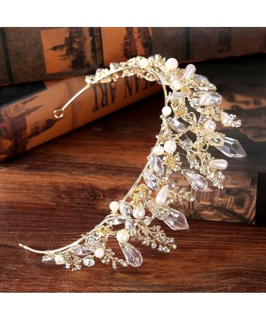 Bmirth Baroque Crown and Tiara - Gold Crystal Pearl Wedding Queen Crown for Women and Girls - Buy Online on SooperMarket.com