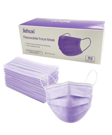 Face Mask, Disposable Masks for Adult 3-Ply Mouth Cover Dust Safety Protection (Pack of 50) 50 Count (Pack of 1) Purple