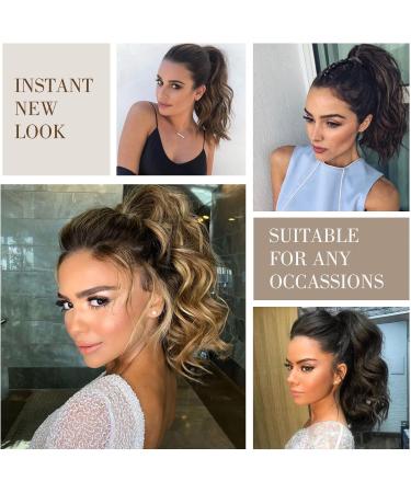 REECHO 10 Inch Ash Brown Ponytail Extension | Short Curly Synthetic Hairpiece with Platium Highlights - Buy Online on SooperMarket.com