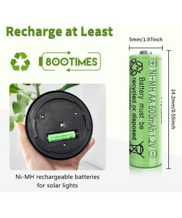 Rechargeable AA Batteries for Solar Lights - 600mAh 1.2V 4pcs - Ideal for Garden & Household Devices - Buy Online on SooperMarket.com