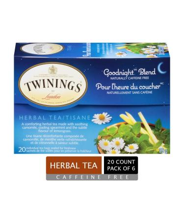 Twinings Goodnight Herbal Blend Tea Bags | Camomile Spearmint & Lemongrass | Naturally Caffeine-Free Relaxing Tea | 20 Count (Pack of 6) | Enjoy Hot or Iced Goodnight Blend 20 Count (Pack of 6)