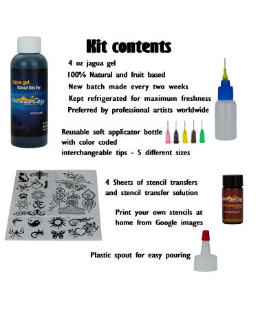 Henna City Premium Jagua Gel - 4oz for Temporary & Semi-Permanent Tattoos | Organic Jagua Ink, Henna Stencils, Applicator Bottle | Henna Tattoo Kit - Buy Online on SooperMarket.com