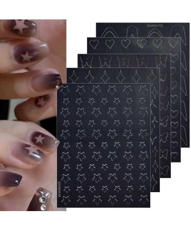 JMEOWIO 12 Sheets Butterfly Flower Nail Stencils Nail Art Stickers Decals Self-Adhesive Pegatinas U as Star Moon Letter Number Nail Supplies Nail Art Design Decoration Accessories