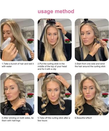 Heatless Curls Headband Kit - Navy Blue | Hair Styling Tools for Long Medium Hair | Curling Rod Wrap with Scrunchies and Hair Clip - Buy Online on SooperMarket.com
