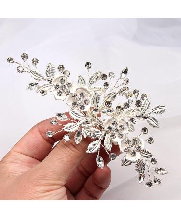 Wedding Hair Clip Rhinestone Bridal Hair Accessories Flower Hair Clip for Bride Bridesmaid Silver Handmade Flower Hair Pins Head Pieces for Women and Girls Hair Piece (Sliver) - Buy Online on SooperMarket.com