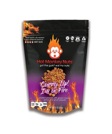 Hot Monkey Nuts  Roasted Peanuts with Garam Masala, Tomato, Buttermilk and Ghost Pepper, Non-GMO, Gluten Free, Hot Spicy Roasted Peanuts, Individual Packs Curry Up! I'm on Fire!