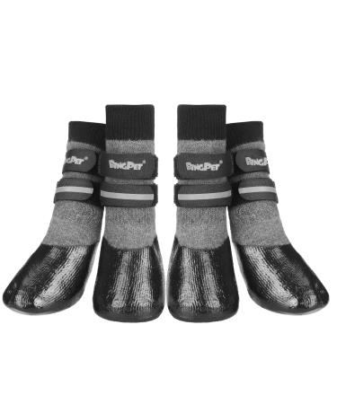 BINGPET Dog Socks for Hardwood Floors, Outdoor Anti Slip Waterproof Paw Protector with Reflective StrapsTraction Control Grey Large