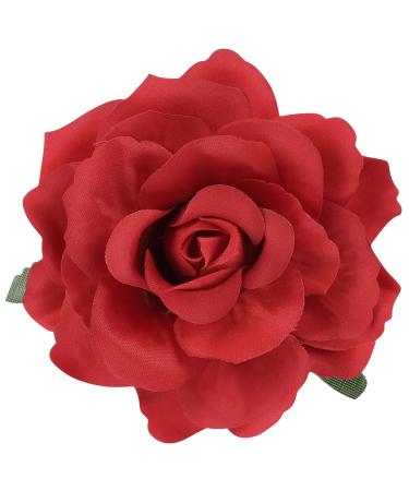minkissy Red Flower Hair Clip Red Rose Hair Clip Wedding Rose Hair Clip Fabric Flower Brooch Pin Flower Hairpin Flamenco for Wedding Women (Dark Red)
