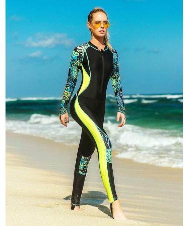 Women's Full Body Wetsuit | Surfing Diving Suit | Scuba Dive Skin Rash Guard | Quick Dry Sunsuit | Black Green | Medium - Buy Online on SooperMarket.com