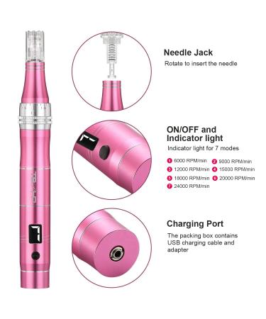 TBPHP M1 Electric Derma Beauty Pen Kit with 12Pcs Replacement Cartridges - Professional At-Home Skin Care Tool (Pink) - Buy Online on SooperMarket.com