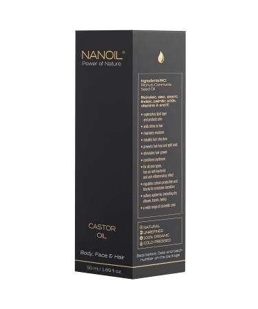 Nanoil Castor Oil 50ml - Pure Organic Cold-Pressed Castor Oil for Hair Body & Face Care - Natural Health Solution - Buy Online on SooperMarket.com