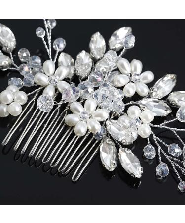 Unicra Bridal Wedding Hair Comb | Silver Pearl & Crystal Accessories for Women & Girls - Buy Online on SooperMarket.com