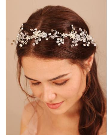 Deniferymakeup Silver Crystal Headband Rhinestone Hair Vine Rhinestone Hair Piece for Wedding Brides Bridesmaid