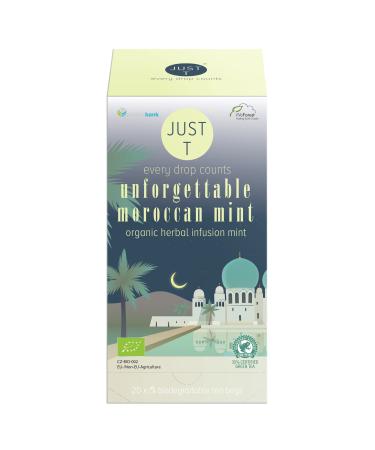 JUST T Unforgettable Moroccan Mint Double Chamber Tea Bag (20 pcs) | Organic Herbal Infusion Mint Teabag Sachets | Biodegradable Premium Organic Tea Bags High-Grown Leaf Tea for All Tea Lovers