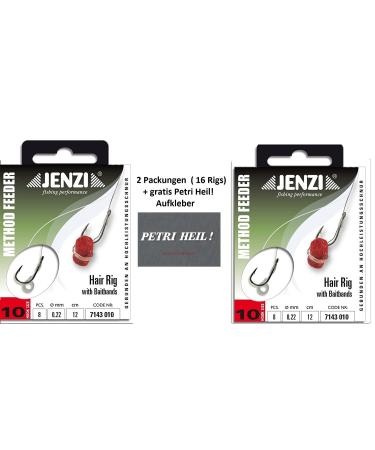Set: 2 pack (16 rigs) Method feeder hair rig from jenzi with rubber band/quick stop hook size 8 10 12 - length 12 cm +free petri salvation!Sticker (rubber band hook size 10)