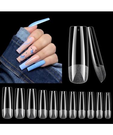 Deciniee Clear Nail Tips 550Pcs Extra Long Tapered Nail Tips for Acrylic Extensions 11 Sizes Square False Nails Tips Professional Nail Extension Kit for Nails Salon and Home DIY Nail Design 550N-FX