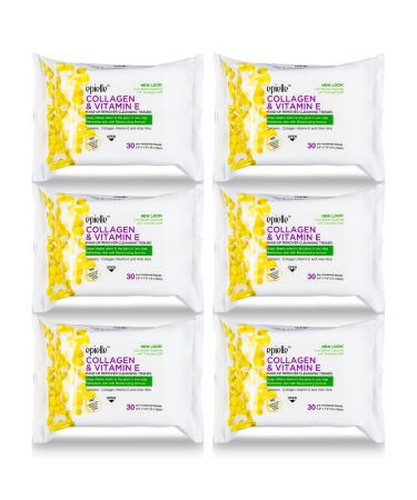 Epielle New Makeup Remover Cleansing Wipes Tissue - Collagen 30 Count 6 Pack | Gentle for all Skin Types | Daily Facial Cleansing Towelettes | Removes Dirt Oil Makeup (Collagen)