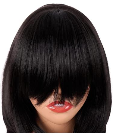 MapofBeauty 18 Inch/45 cm Layered Bangs Straight Synthetic Fiber Shoulder Length Hair Daily Use Wig (Black) - Buy Online on SooperMarket.com