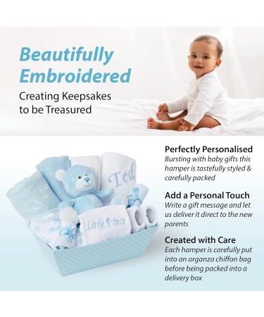 Baby Boy Personalised Gifts Set - 12 Essential Items for Newborn with 2 Customised Baby Gifts - Blue Baby Box Hamper - Buy Online on SooperMarket.com