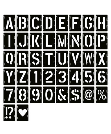 2 Inch Letter Stencils Symbol Numbers Craft Stencils, 42 Pcs Reusable Alphabet Templates Interlocking Stencil Kit for Painting on Wood, Wall, Fabric, Rock, Chalkboard, Sign, DIY Art Projects