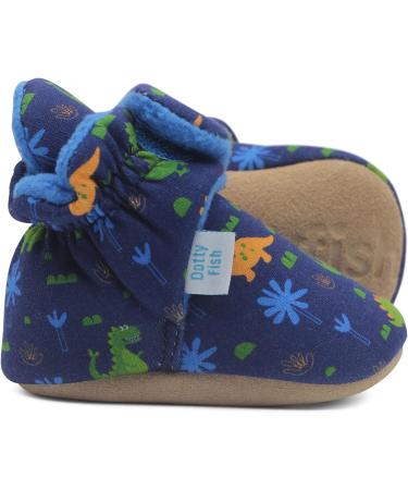 Dotty Fish Cotton Baby Booties | Suede Sole, Fleece Lining | Non-Slip Pram Shoes for Boys, Girls, Unisex | 12-18 Months Navy Blue Dinosaurs - Buy Online on SooperMarket.com
