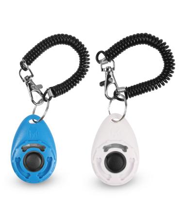 Yaodhaod clicker dogs 2pack Wrist Strap Pet Training Clicker dog cat buttons communication behavior training clicker tools (blue+white)