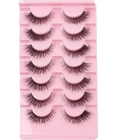 Glowing Win Cat Eye False Eyelashes - 7 Pairs Faux Mink Fluffy Lashes for Natural Look | Reusable Handmade Wispy Fake Lashes - M50 - Buy Online on SooperMarket.com
