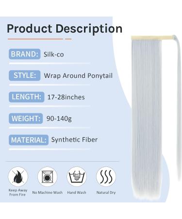 Silk-co Clip in Ponytail Hairpiece | 28 Straight Extension | Heat-Resistant Fiber | Silver Grey Color - Buy Online on SooperMarket.com