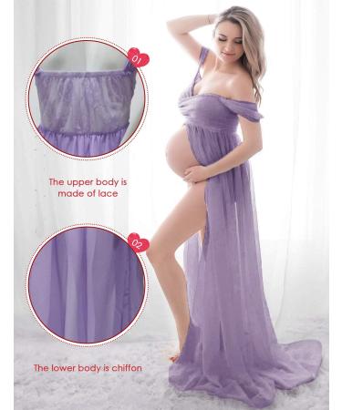 FEOYA Maxi Maternity Dress - Chiffon Lace Strapless Gown for Pregnant Women Photography, Full Length Purple - Buy Online on SooperMarket.com