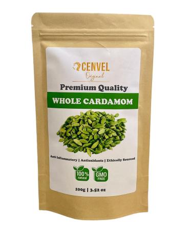 Whole Green Cardamom Pods | Premium Quality Spice | 100% Natural and Aromatic | Vegan | Gluten Friendly | Non-GMO | 100g