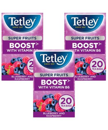 Tetley Super Fruit Tea Boost Blueberry & Raspberry Tea Bags 20 per pack (3 Pack Bundle)