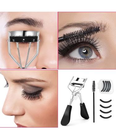 Eyelash Curler with Comb 3 in 1 Black Lash Curler Kit with 4 Extra Silicone Eyelash Curler Refills for Women Girls Eye Lashes Curlers Strong Contoured No Pinching or Pulling Fit All Eye Shapes - Buy Online on SooperMarket.com