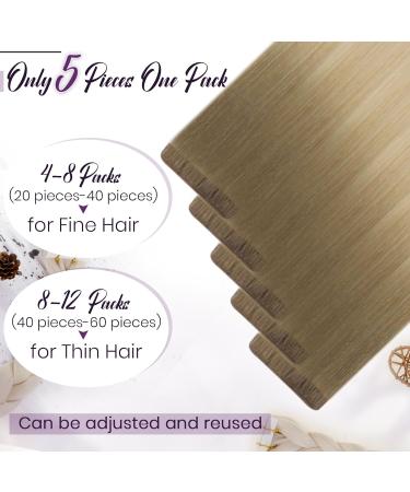 LAAVOO Real Hair Tape Extensions - 60cm Blond Ombre Balayage #8/27/60 | 5Pcs Virgin Hair Perfect for Seamless Volume & Length - Buy Online on SooperMarket.com