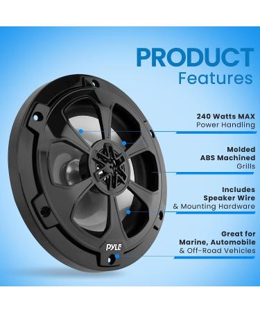 Pyle 6.5 Marine Speakers - 2-Way Waterproof 240 Watt Coaxial Speakers - Black Pair - Buy Online on SooperMarket.com