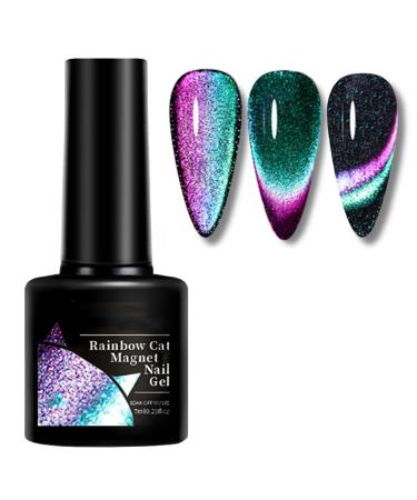 Reflective Glitter Cat Magnet Eye Gel Nail Polish 9D Rainbow Cat Eye Glitter Gel Nail Polish Dark Green Auroras Sparkling Shimmer Diamond Soak off UV Gel Nail Varnish DIY Nail Art GreenPurple