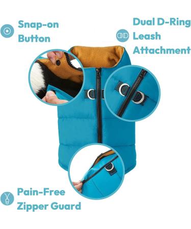 Padded Vest Dog Jacket - Solid Turquoise, Small - Gooby Warm Zip Up Fleece Jacket for Small Dogs - Water Resistant with Dual D Ring Leash Attachment - Small/Medium Dog Sweater - Buy Online on SooperMarket.com