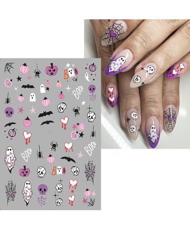 Halloween Nail Art Stickers - 6PCS Self-Adhesive Cute Decals | Bat Pumpkin Spider & Ghost Designs for Women & Girls - DIY Decoration Supplies - Buy Online on SooperMarket.com