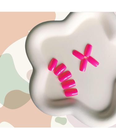 Hot Pink Medium Length Press On Nails Kit - 24PCS Square Fake Nails Set for Women - Summer Acrylic Glue On Nail Extensions - Buy Online on SooperMarket.com