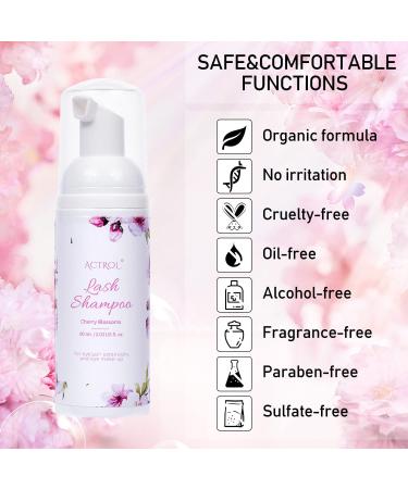 Eyelash Extension Cleanser 60ML Natural Lash Extension Shampoo Cherry Blossom Professional Eyelid Foaming Cleanser Paraben & Sulfate Free Non-lrritating with Salon and Home Care Cherry Blossom 60ml - Buy Online on SooperMarket.com