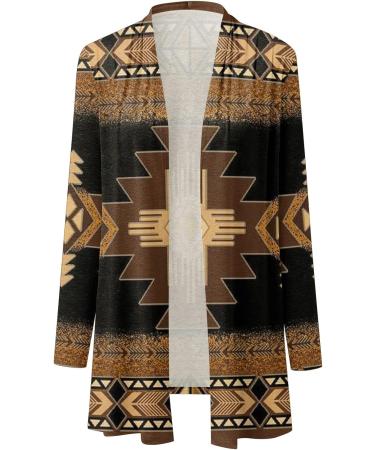 Apfopard Women Aztec Print Long Sleeve Cardigan - X-Large, Brown - Buy Online on SooperMarket.com