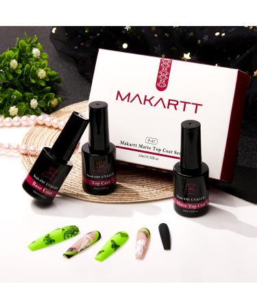 Makartt 3pcs No Wipe Matte Gel Top Coat and Base Coat Kit - Long Lasting UV LED Gel Nail Polish Set - Buy Online on SooperMarket.com
