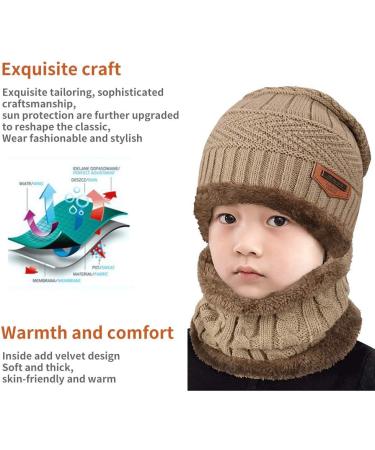 Aisprts Kids Winter Beanie Hat and Scarf Set - Knitted Thermal Fleece Lining - Khaki - Buy Online on SooperMarket.com