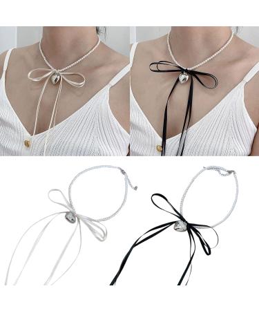 Oralgos Fashionable Heart Necklace with Loop | Adjustable Collarbone Chain | Imitation Pearls & Choker for Everyday Use Black - Buy Online on SooperMarket.com